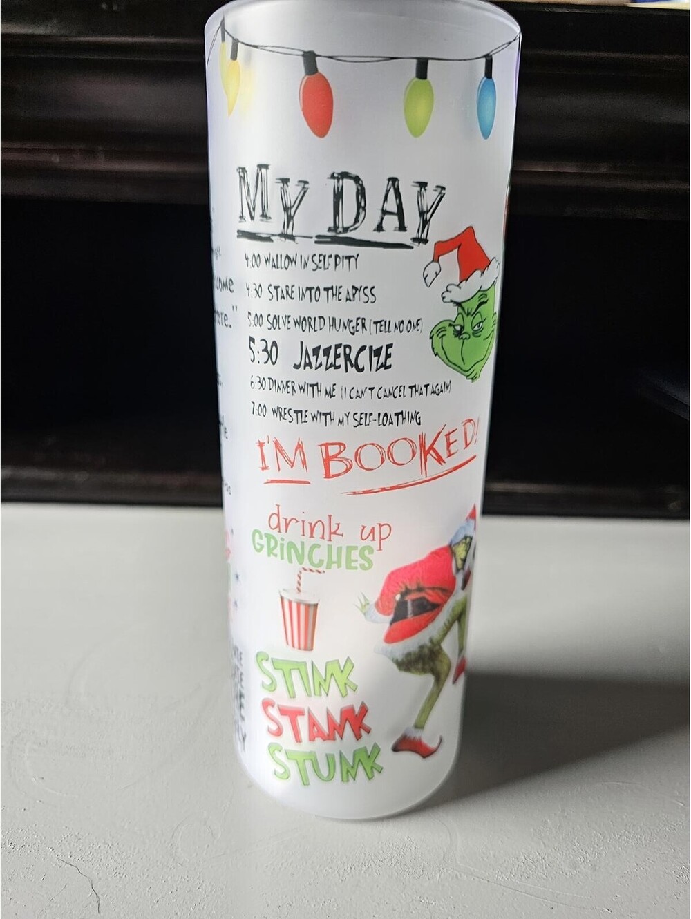 Custom Grinch Christmas 20oz Frosted Glass Tumbler Lid Straw New Handmade